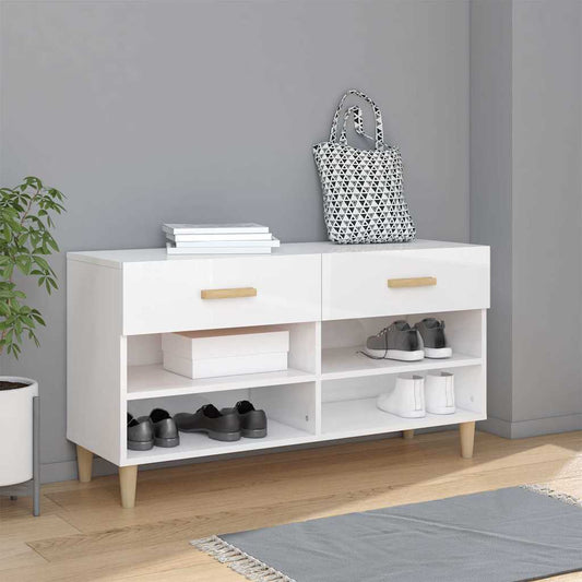 Shoe Cabinet | High gloss white | Engineered wood