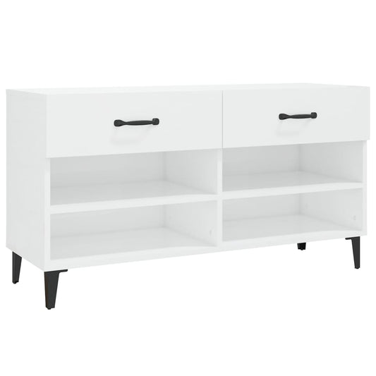 Shoe Cabinet | High gloss white | Engineered wood | 102x35x55 cm