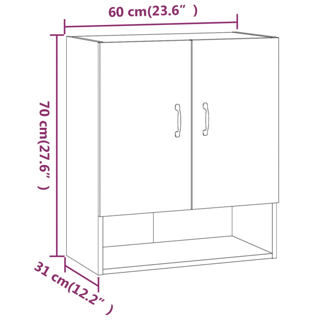 Wall Cabinet High Gloss White 60x31x70 cm Engineered Wood