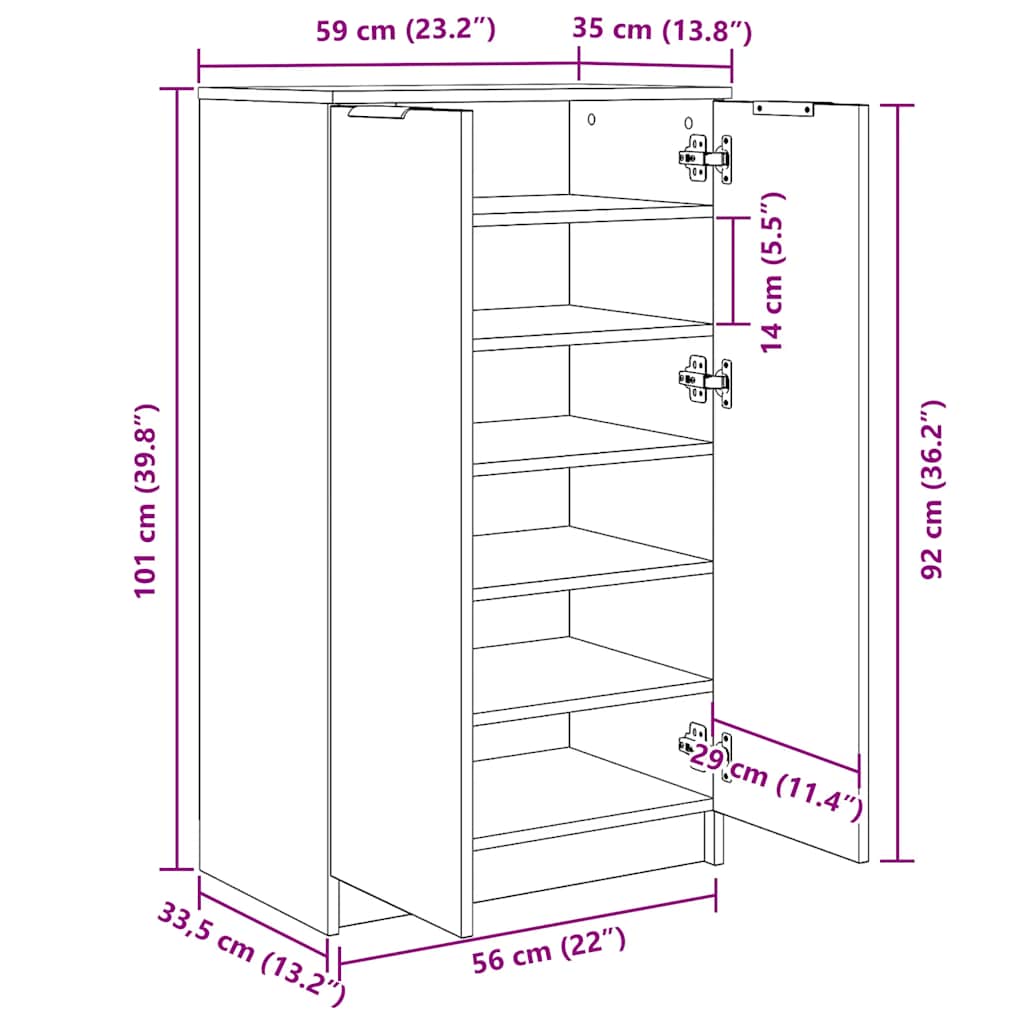 Shoe Cabinet Grey Sonoma 59x35x100 cm Engineered Wood