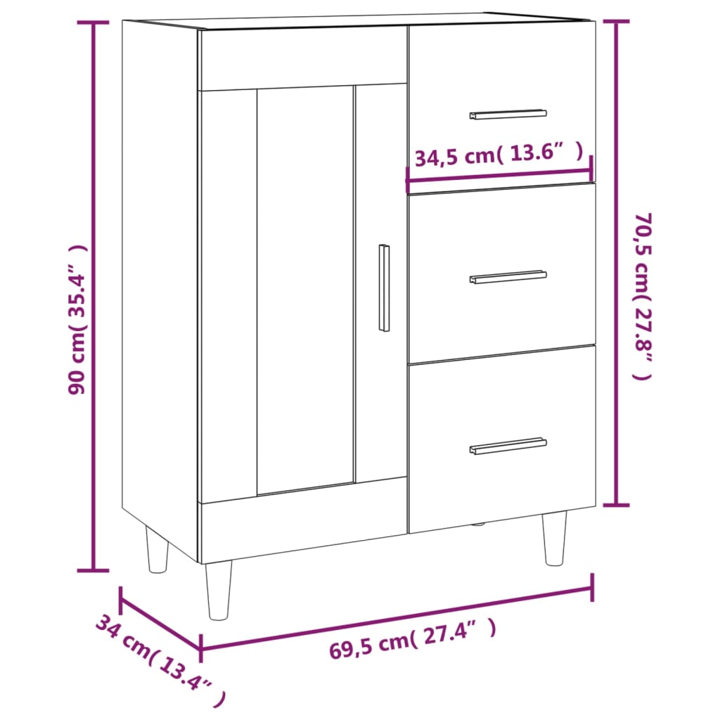 Sideboard Smoked Oak 69,5x34x90 cm Engineered Wood