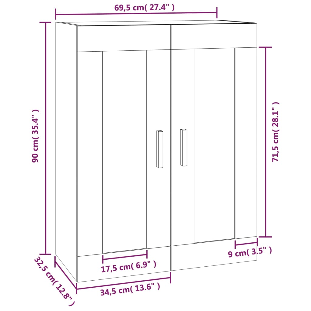 Wall Cabinet Brown Oak 69.5x32.5x90 cm Engineered Wood