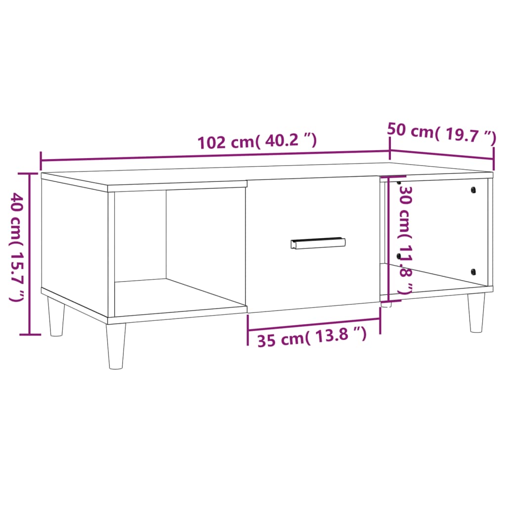 Coffee Table Brown Oak 102x50x40 cm Engineered Wood