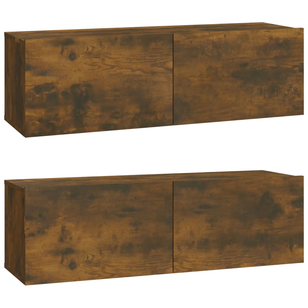 Wall TV Cabinets 2 pcs Smoked Oak 100x30x30 cm Engineered Wood