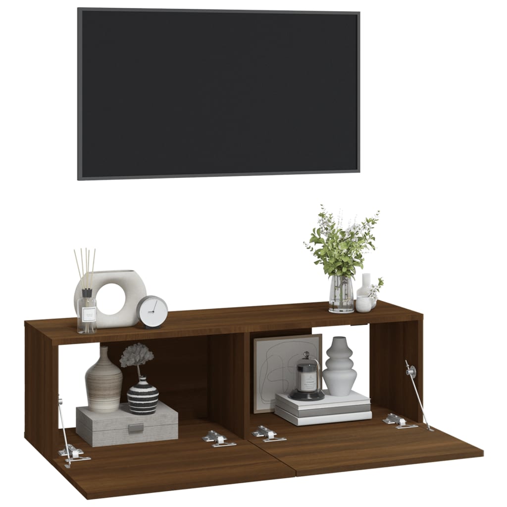 Wall TV Cabinets 2 pcs Brown Oak 100x30x30 cm Engineered Wood