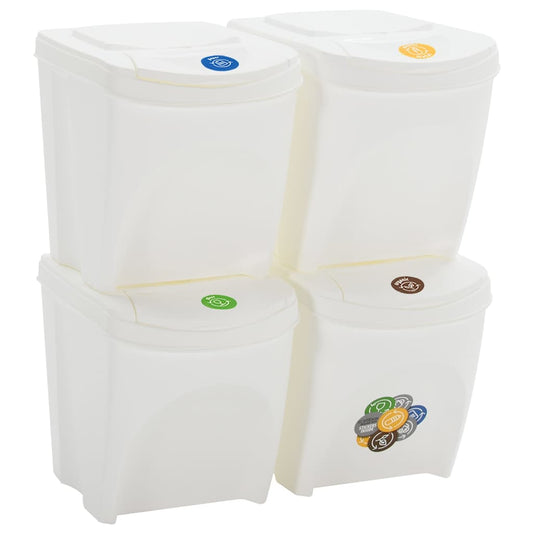Stackable Garbage Bin Boxes 4 pcs White 100 L Polypropylene