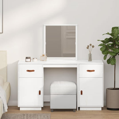 Dressing Table Set with a Mirror White Solid Wood Pine