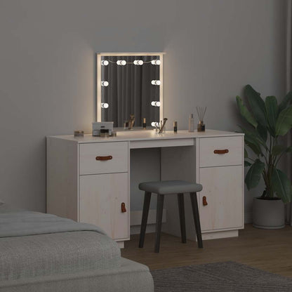 Dressing Table Set with LED White Solid Wood Pine