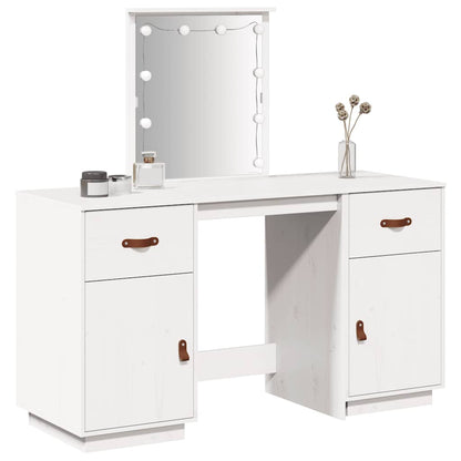Dressing Table Set with LED White Solid Wood Pine