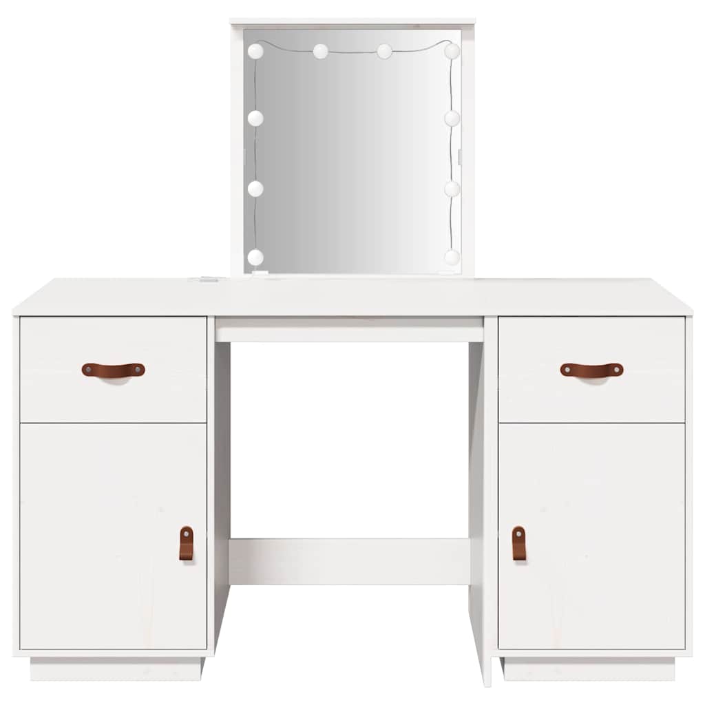 Dressing Table Set with LED White Solid Wood Pine
