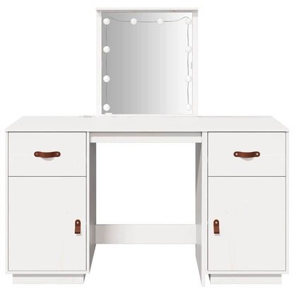 Dressing Table Set with LED White Solid Wood Pine