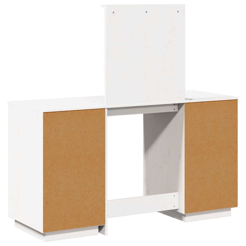 Dressing Table Set with LED White Solid Wood Pine