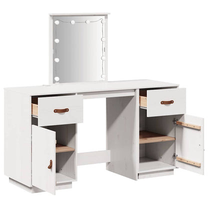Dressing Table Set with LED White Solid Wood Pine