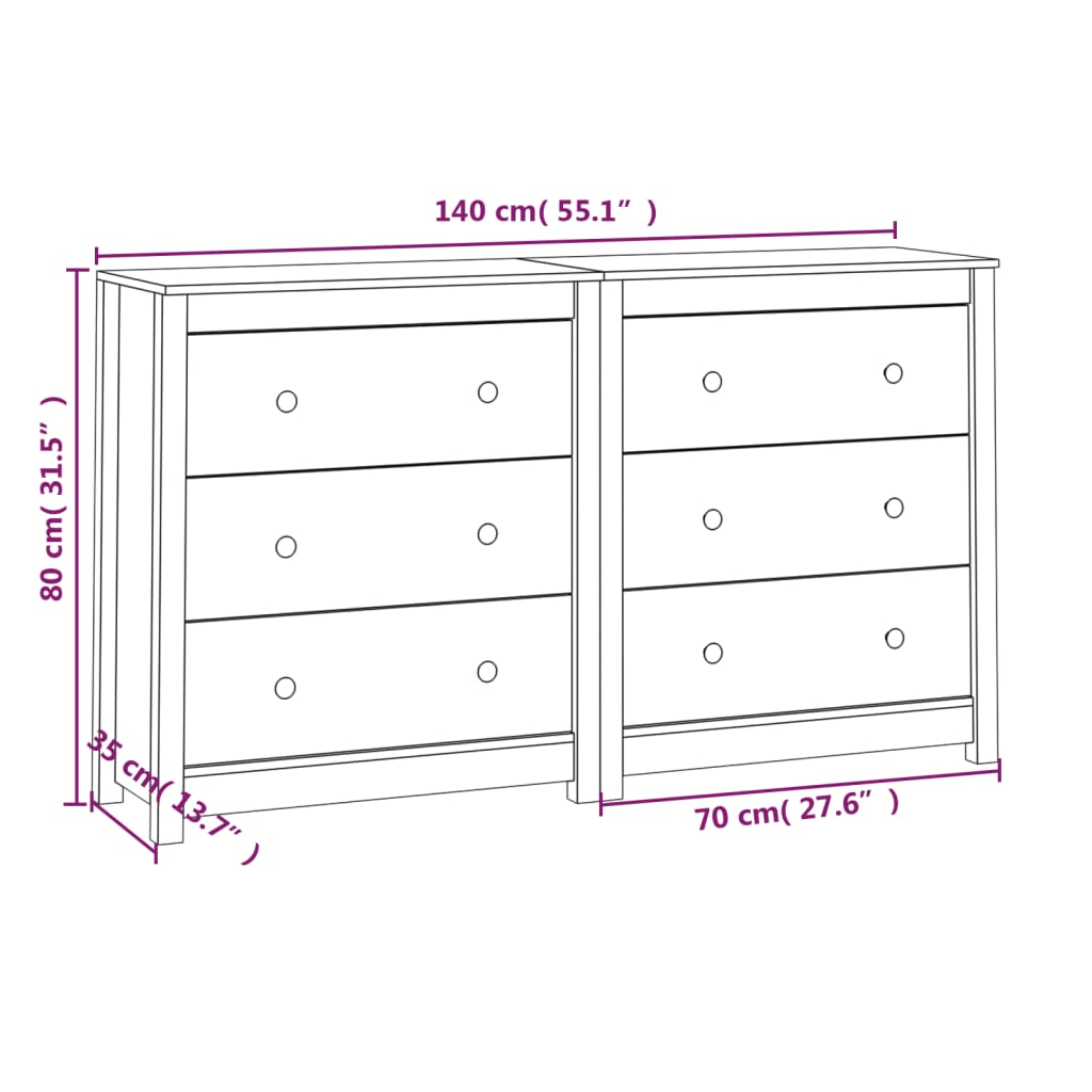 Sideboard 140x35x80 cm Solid Wood Pine