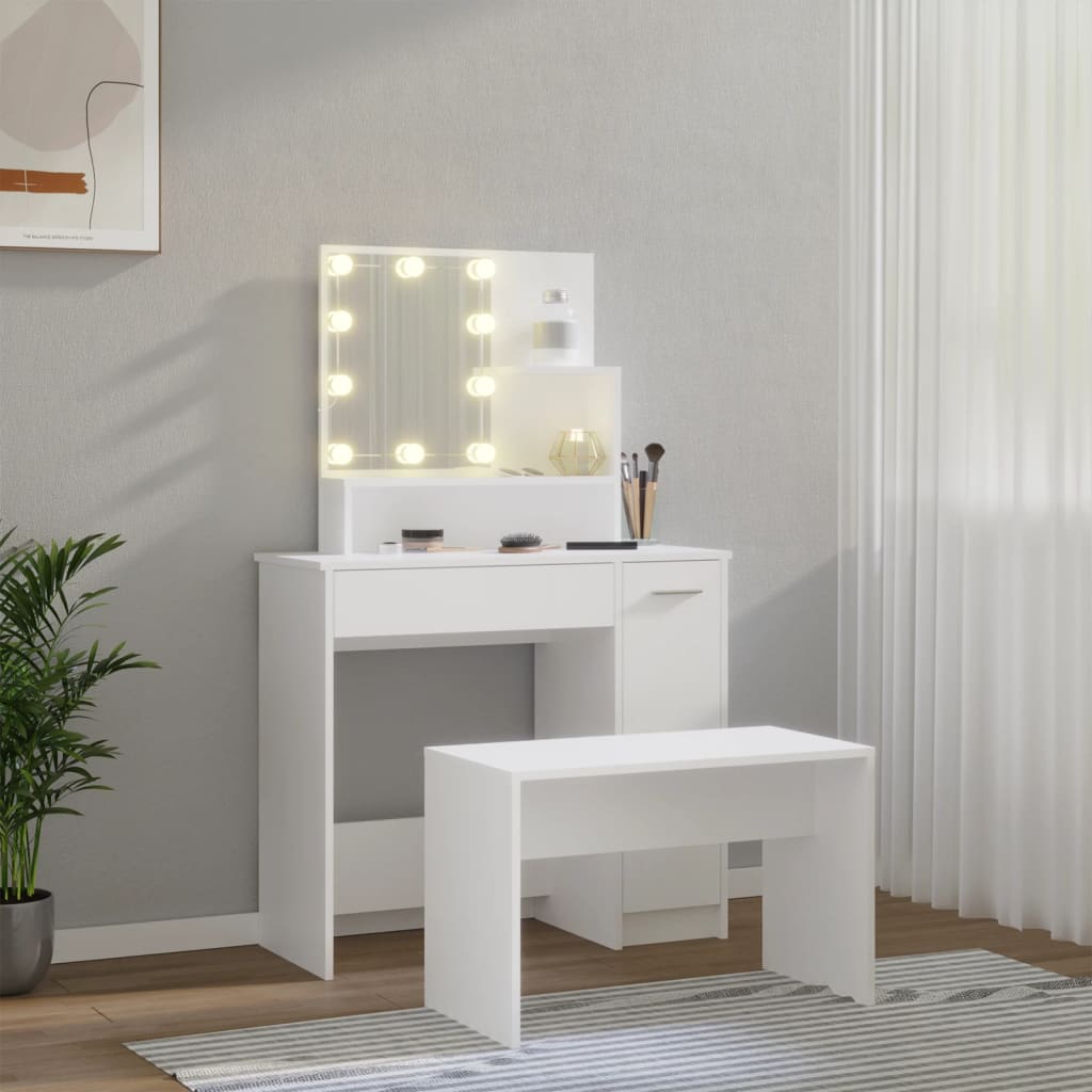Dressing Table Set With LED | White | Engineered wood | Medium