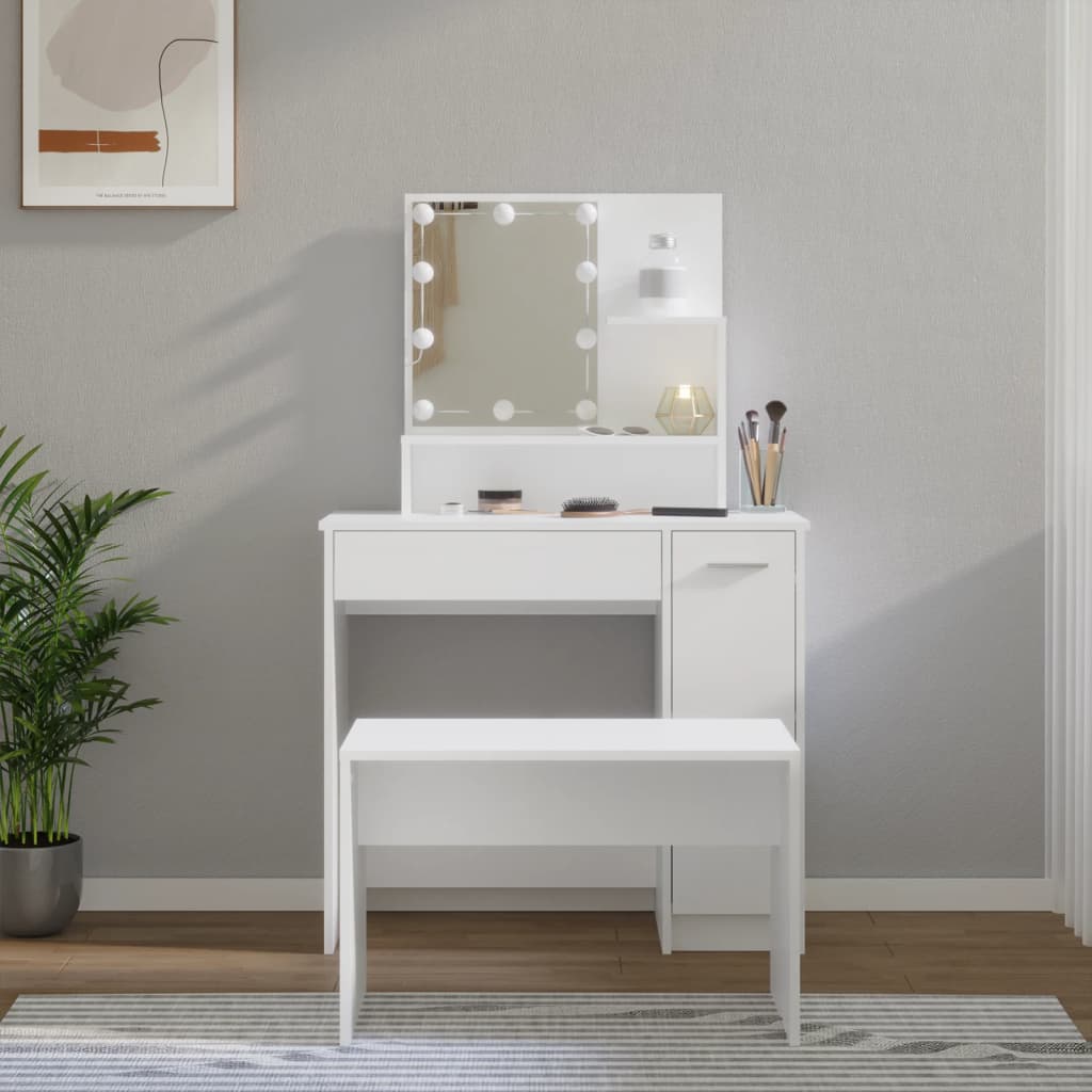 Dressing Table Set With LED | White | Engineered wood | Medium