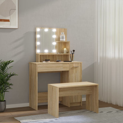 Dressing Table Set with LED Sonoma Oak Engineered Wood