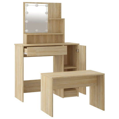 Dressing Table Set with LED Sonoma Oak Engineered Wood