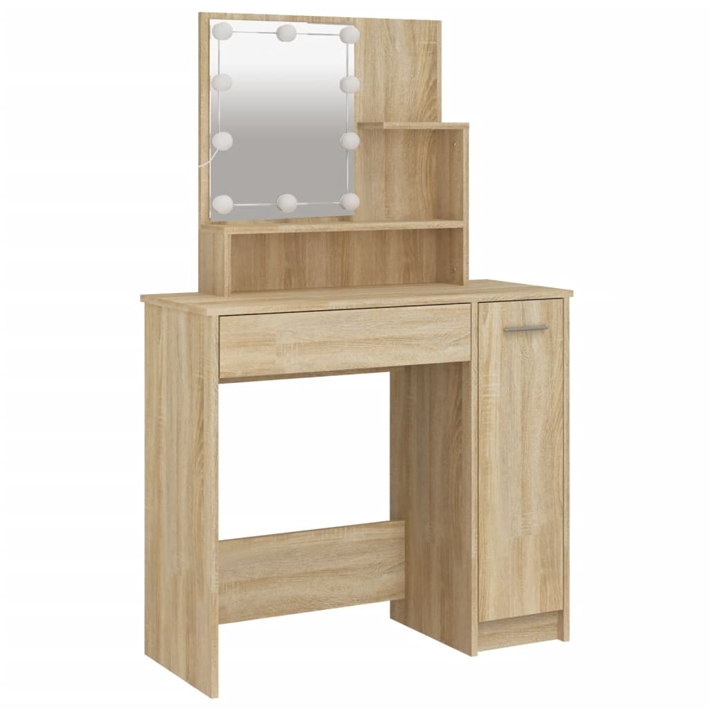 Dressing Table Set with LED Sonoma Oak Engineered Wood