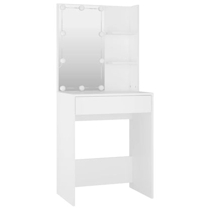 Dressing Table Set with LED White Engineered Wood