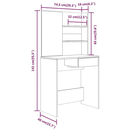 Dressing Table Set Sonoma Oak 74.5x40x141 cm