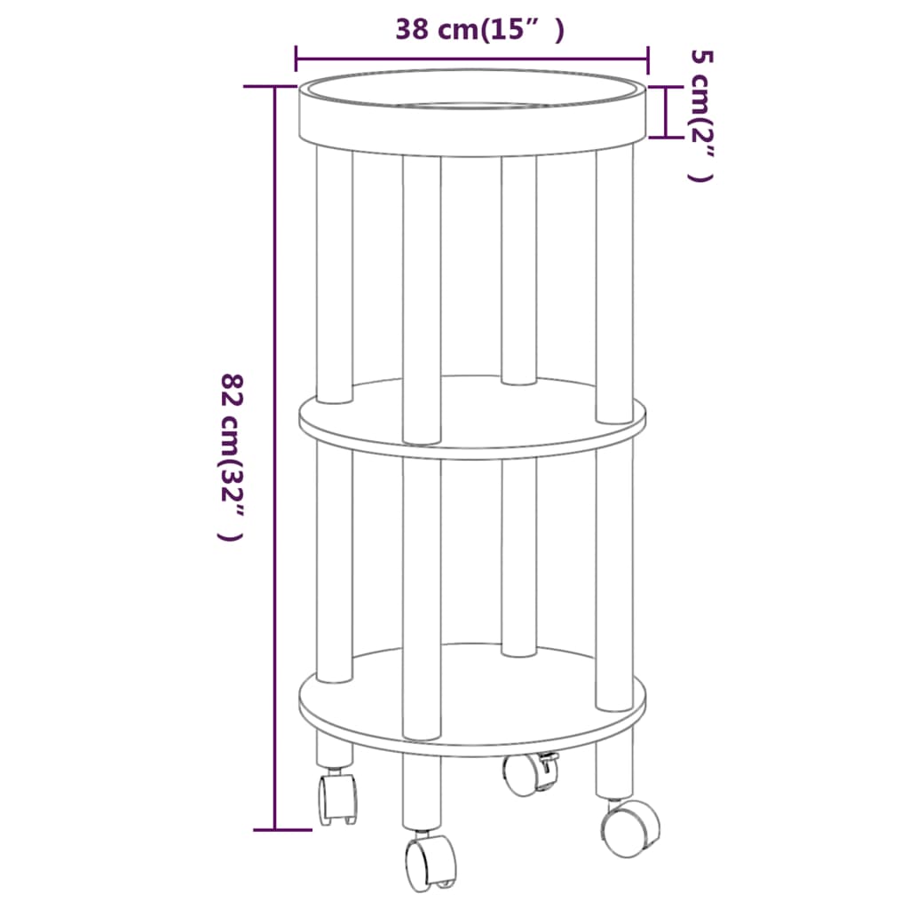 3-tier Trolley White 38x38x82 cm Engineered Wood&Solid Wood Pine