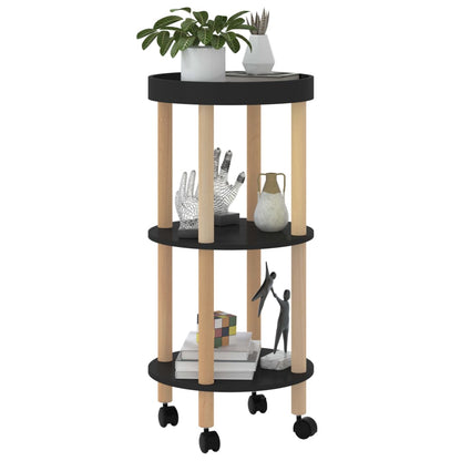 3-tier Trolley Black 38x38x82cm Engineered Wood&Solid Wood Pine