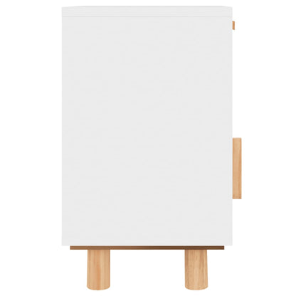 Bedside Cabinet White Solid Wood Pine and Natural Rattan