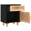 Bedside Cabinet Black Solid Wood Pine and Natural Rattan