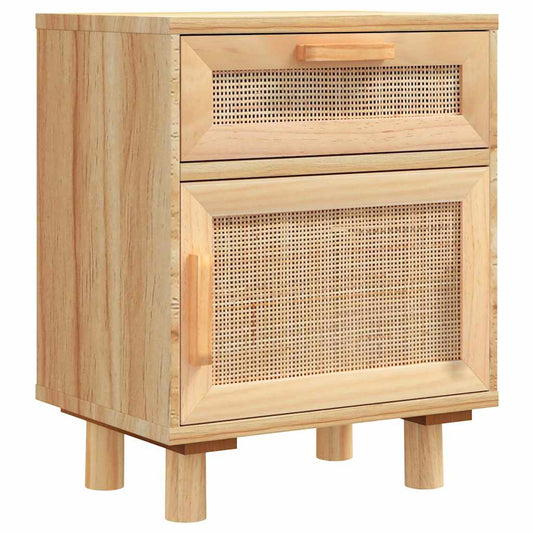 Bedside Cabinet | Brown | Engineered wood, Solid pinewood, Natural rattan