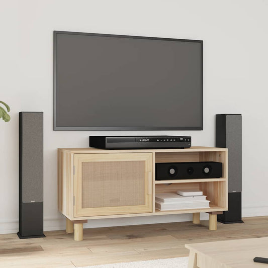 Tv Cabinet | Brown | Engineered wood, solid pinewood, natural rattan