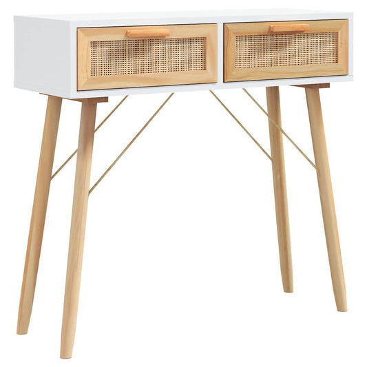 Console Table | White | Engineered wood, solid pinewood, natural rattan
