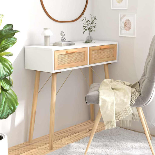 Console Table | White | Engineered wood, solid pinewood, natural rattan