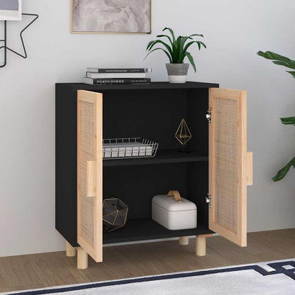 Sideboard | Black | Engineered wood, Solid pine wood, Natural rattan
