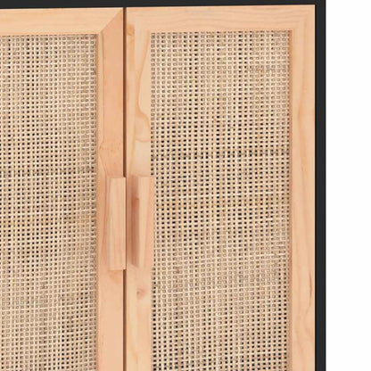 Sideboard | Black | Engineered wood, Solid pine wood, Natural rattan