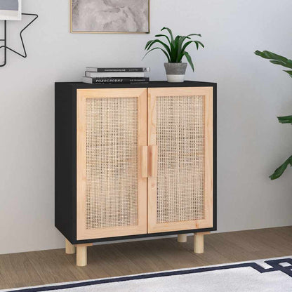 Sideboard | Black | Engineered wood, Solid pine wood, Natural rattan