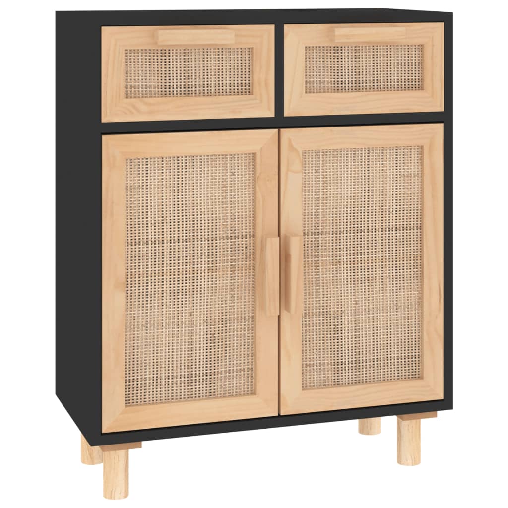 Sideboard | Black | Engineered wood, solid pinewood, natural rattan