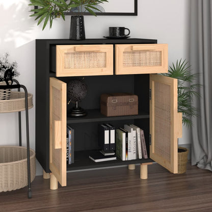 Sideboard | Black | Engineered wood, solid pinewood, natural rattan