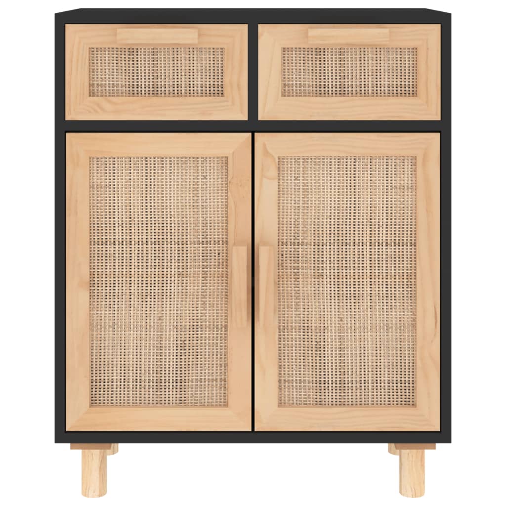 Sideboard | Black | Engineered wood, solid pinewood, natural rattan