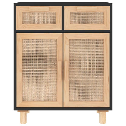 Sideboard | Black | Engineered wood, solid pinewood, natural rattan