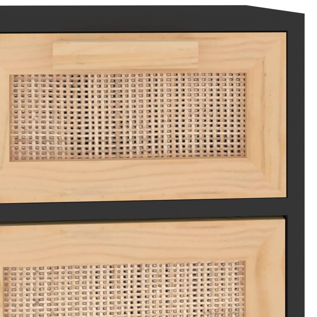 Sideboard | Black | Engineered wood, solid pinewood, natural rattan