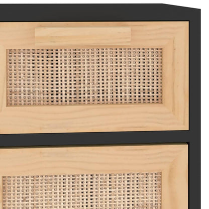 Sideboard | Black | Engineered wood, solid pinewood, natural rattan