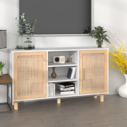 Sideboard | White | Engineered wood, solid pinewood, natural rattan