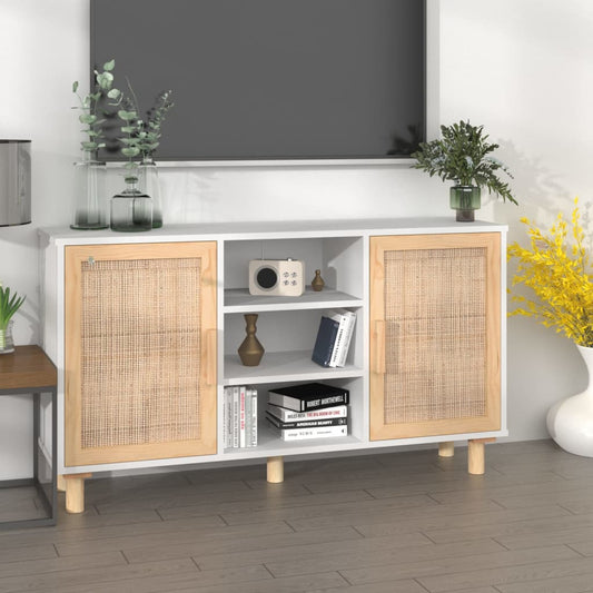 Sideboard | White | Engineered wood, solid pinewood, natural rattan