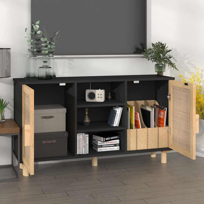 Sideboard | Black | Engineered wood, Solid pine wood, Natural rattan