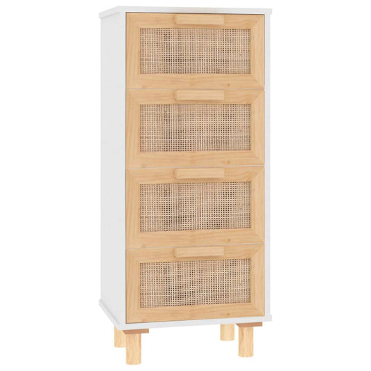 Sideboard | White | Engineered wood, solid pinewood, natural rattan