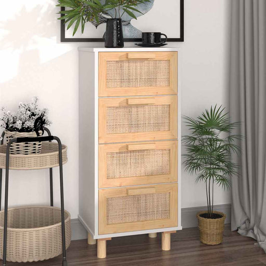 Sideboard | White | Engineered wood, solid pinewood, natural rattan