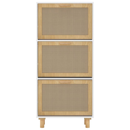 Shoe Cabinet White 52x25x115 cm Engineered Wood&Natural Rattan