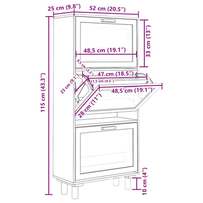 Shoe Cabinet White 52x25x115 cm Engineered Wood&Natural Rattan