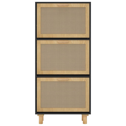 Shoe Cabinet Black 52x25x115 cm Engineered Wood&Natural Rattan